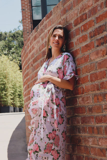 Vestido de maternidad, Ursula blanco con rosas CH