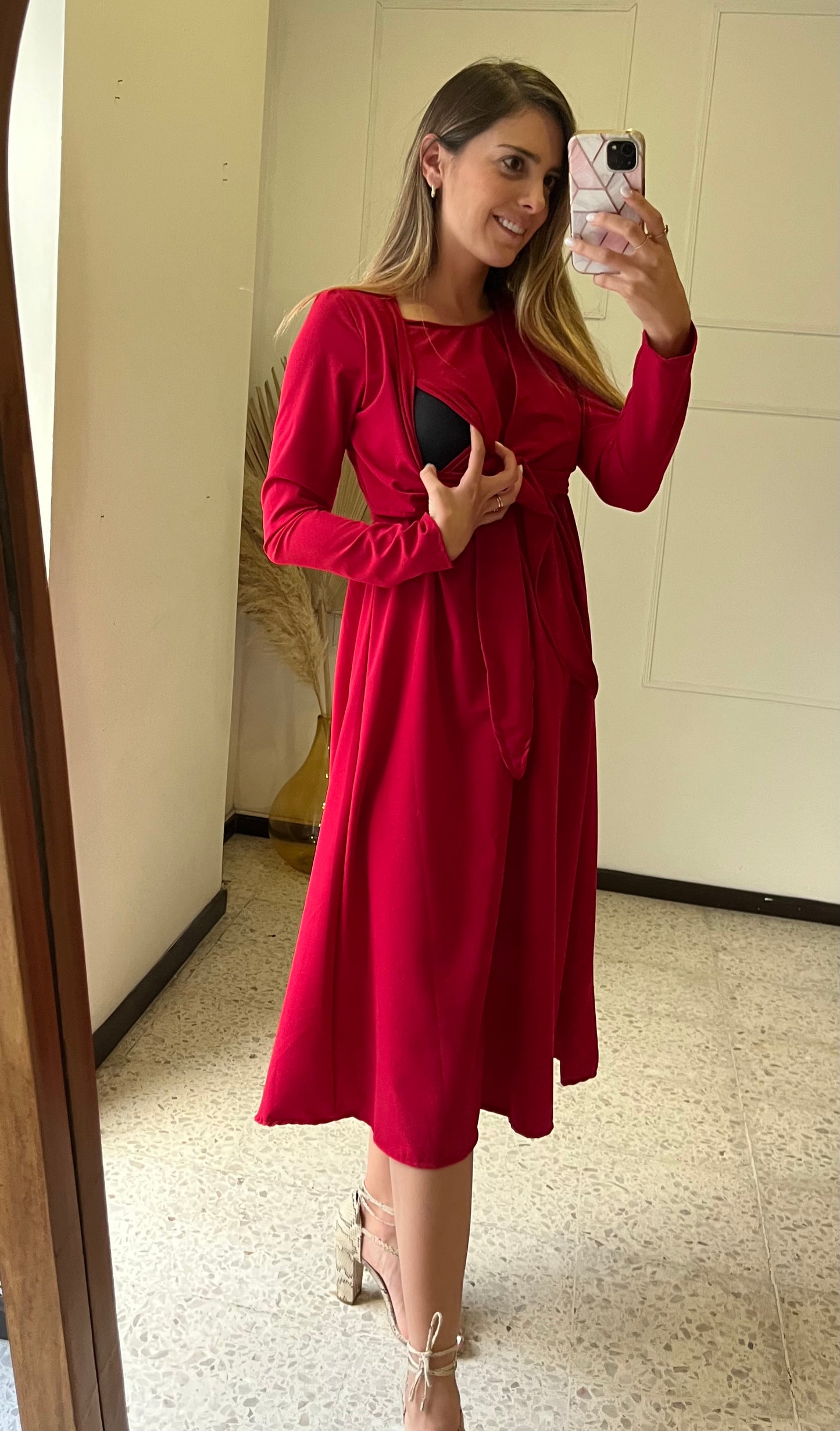 Nursing dress Romina Red long