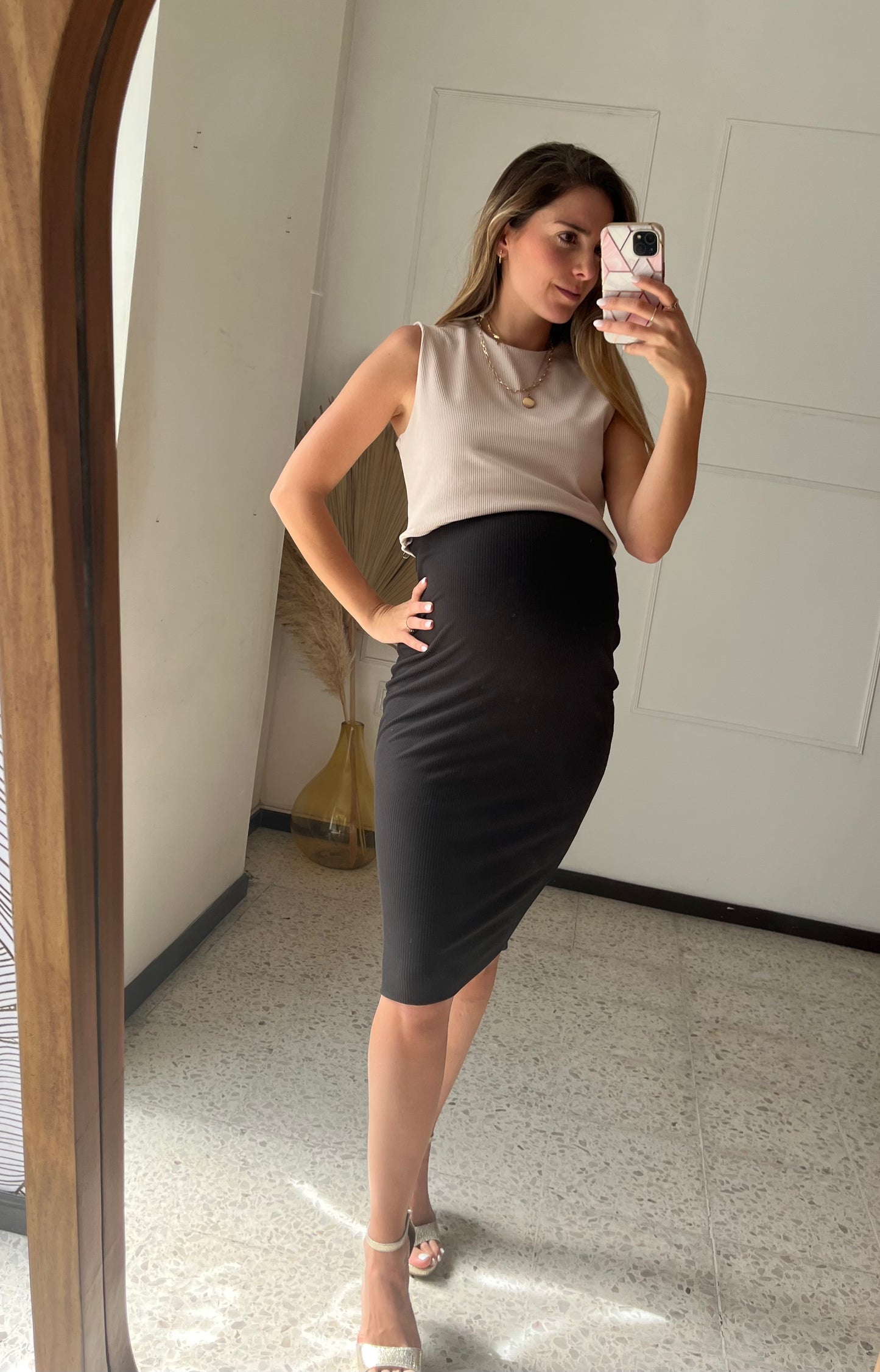 Maternity set, Vanessa beige with black sleeveless