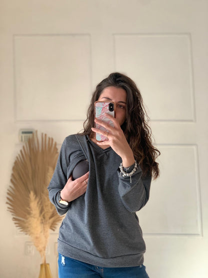 Daniela gray sweater, warm with opening on the breasts