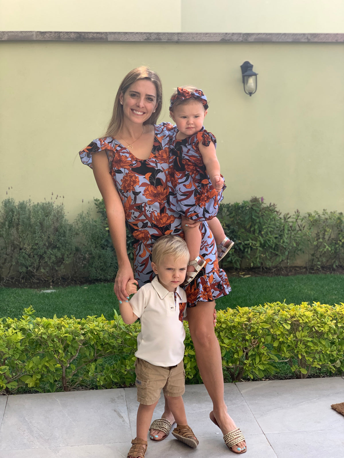 Matching blue orange flowers