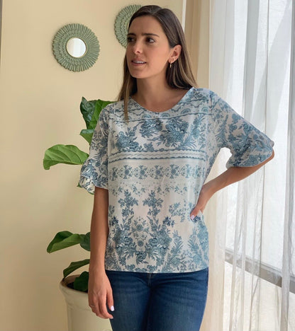 Nursing blouse, Georgina blue garigoleado