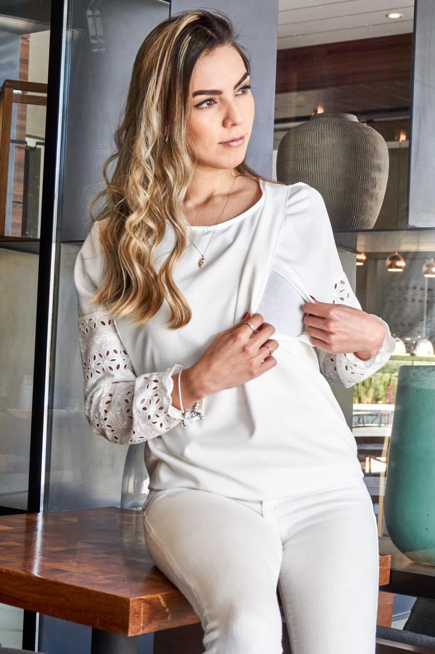 Blusa lactancia Daniela ivory  blanco encaje