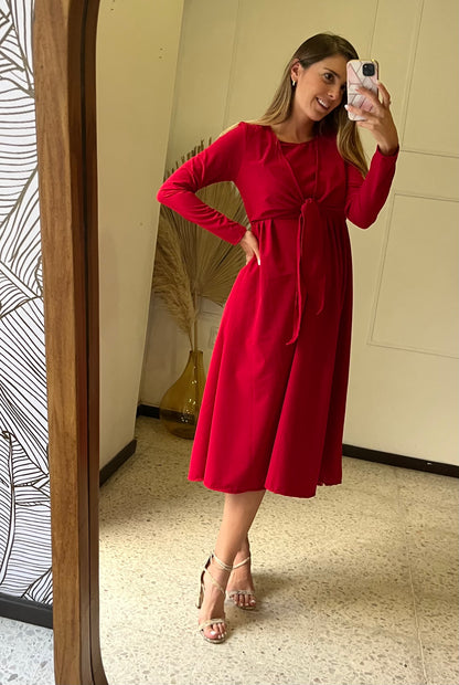 Nursing dress Romina Red long