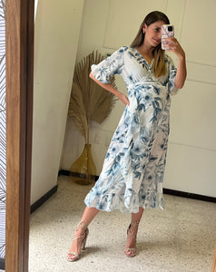 Vestido de maternidad, Ursula blanco con azul