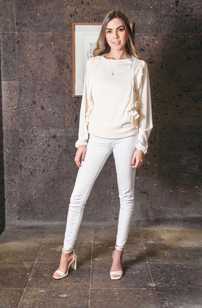 White ruffle nursing sweater