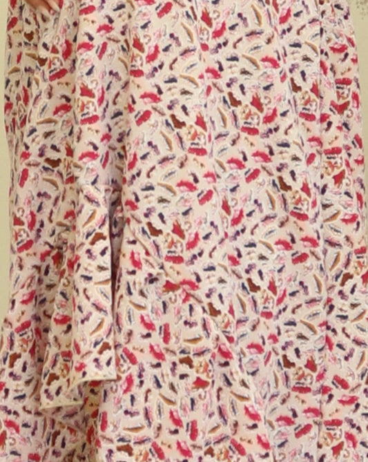 red flower fabric with mustards