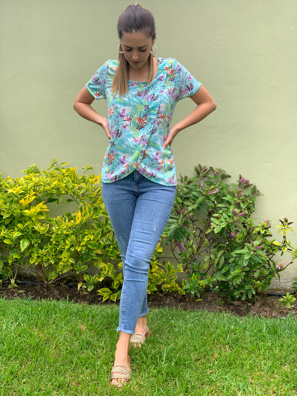 Nursing blouse, Diana blue aqua flowers