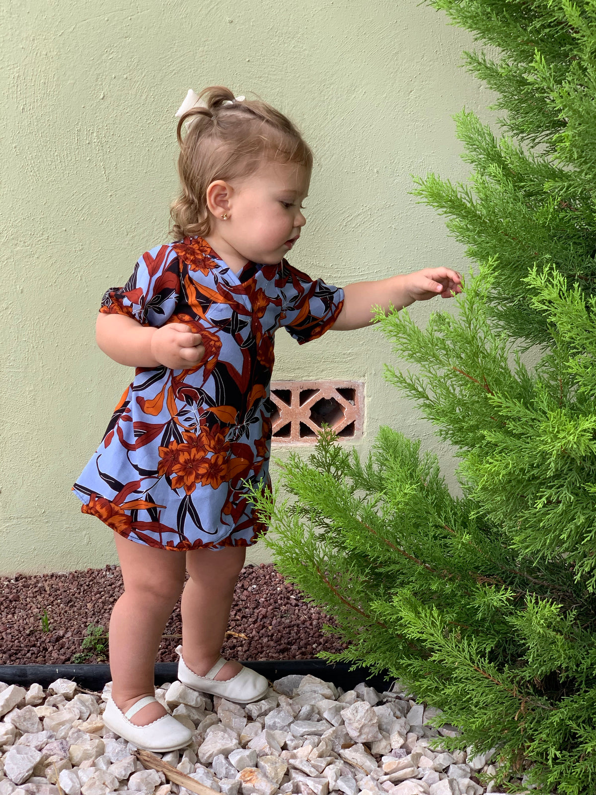 Matching blue orange flowers