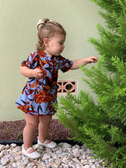 Matching blue orange flowers