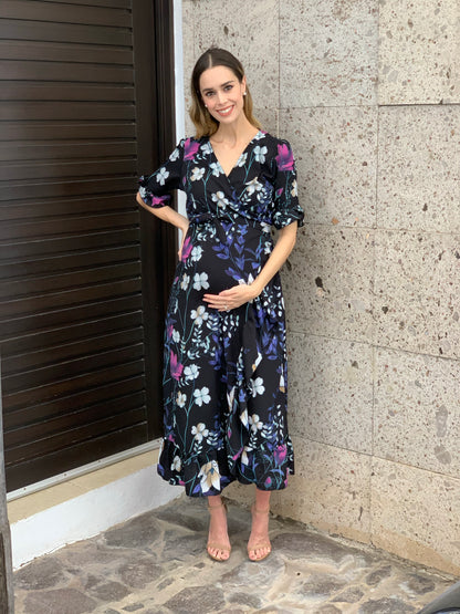 Vestido de maternidad, Ursula negro flores blancas M y XXG