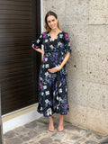 Maternity dress, Ursula black white flowers