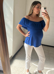 Blue Off Shoulder Maternity Blouse