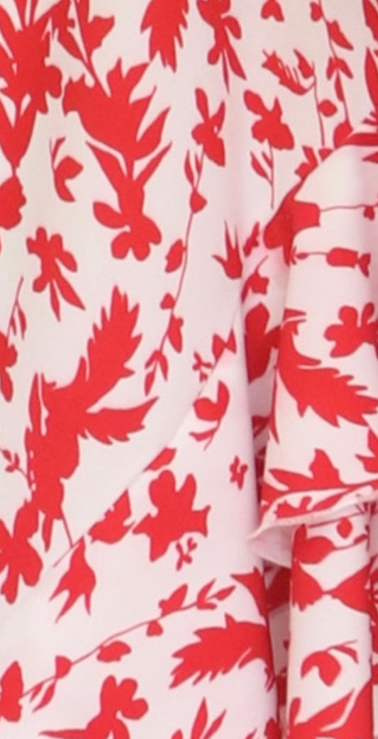 White fabric red flowers Polyester