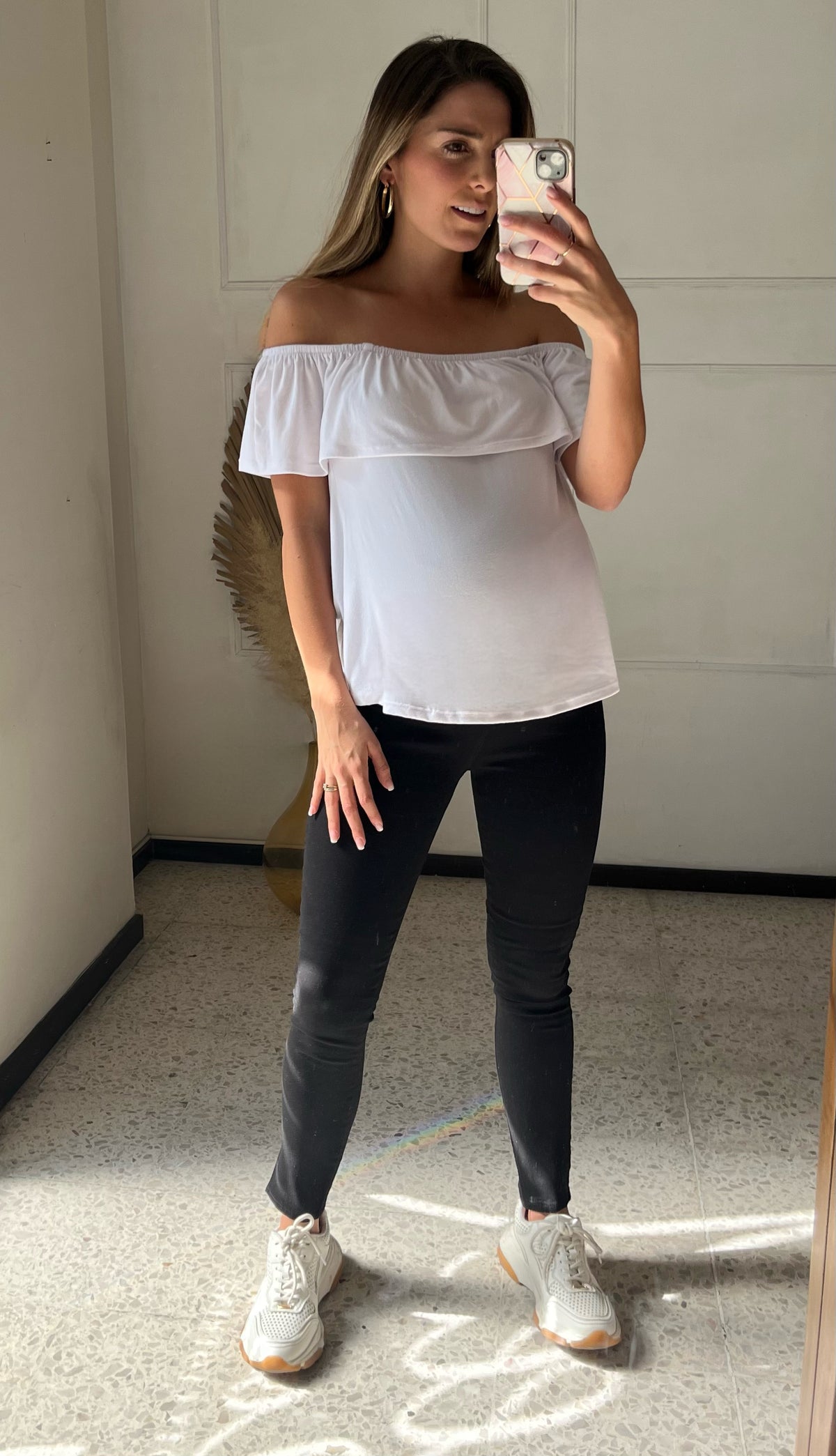 White Off Shoulder Maternity Blouse