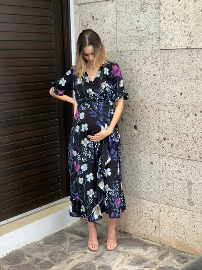 Vestido de maternidad, Ursula negro flores blancas M y XXG