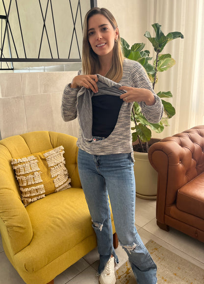 Nursing Sweater, Ruth Textured Gray