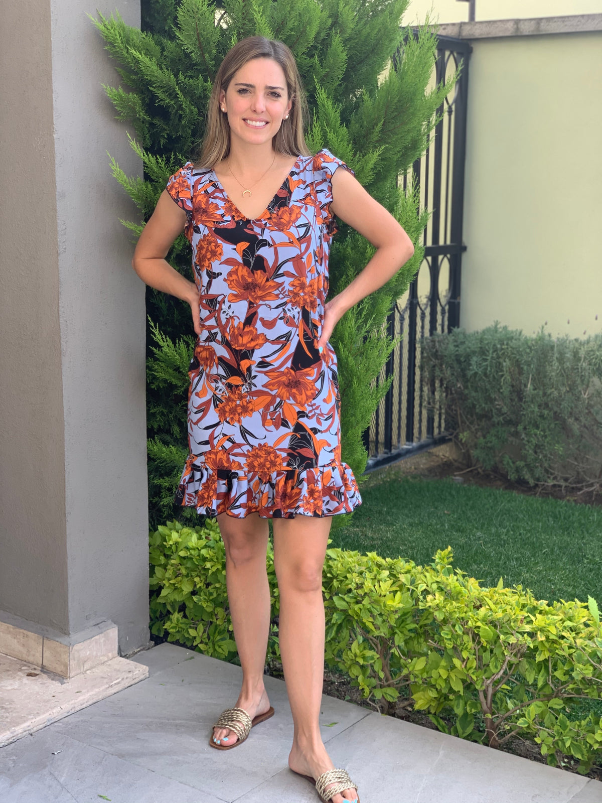 Nursing dress, Isabella blue orange flowers
