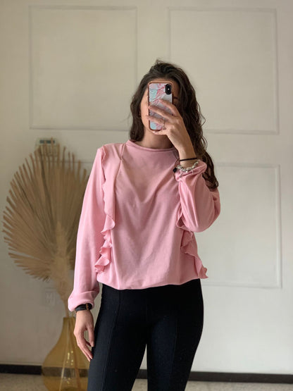 Maternity and nursing sweater, pink ruffles
