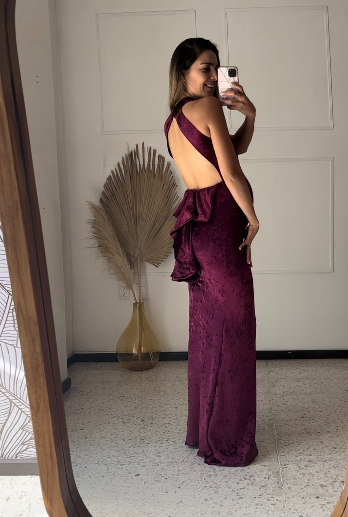 Eugenia long wine velvet maternity dress