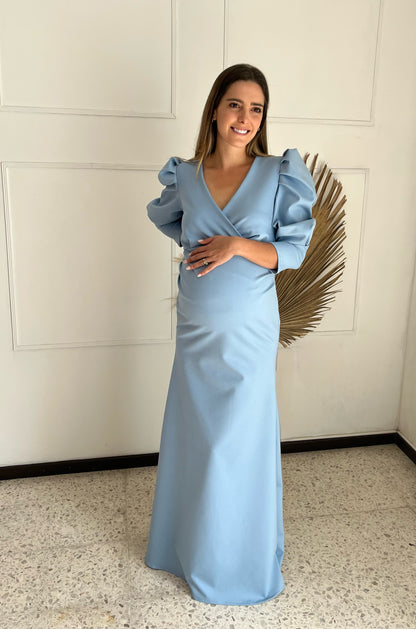 Yuridia long blue maternity dress