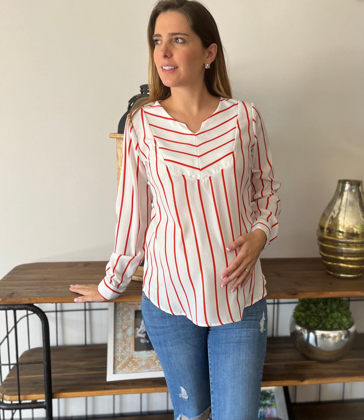 Maternity blouse, orange stripes LM