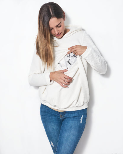 Gloria nursing sweatshirt, white with hood
