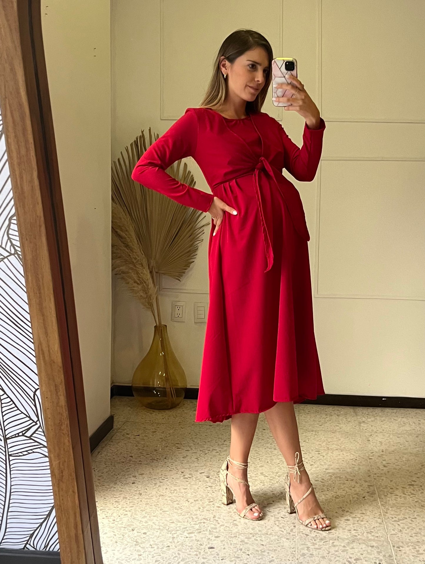 Nursing dress Romina Red long
