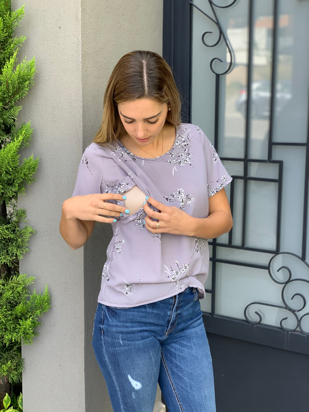 Blusa Esme Lactancia lila flores