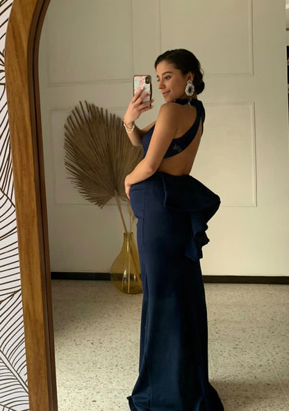 Eugenia long navy blue maternity dress