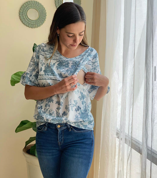 Nursing blouse, Georgina blue garigoleado