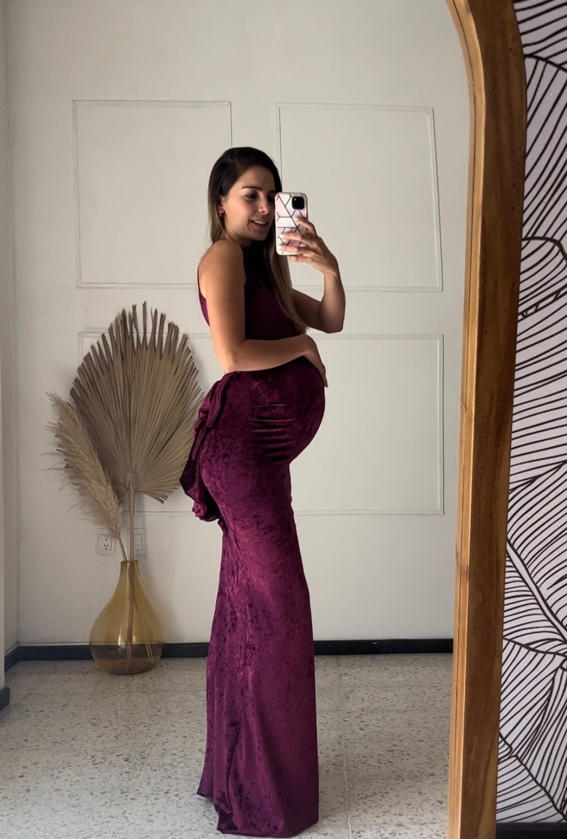 Burgundy velvet maternity dress best sale