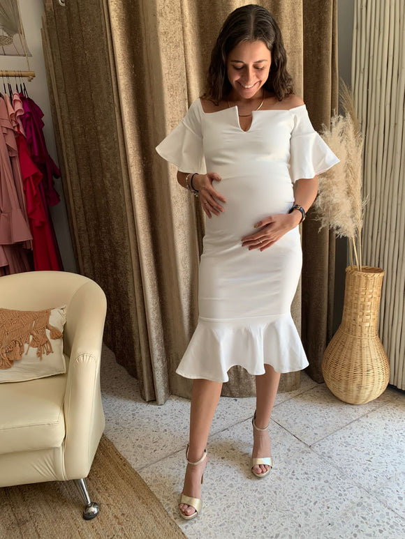 Vestido de maternidad, Itzel ivory Ponti roma con mangas campana