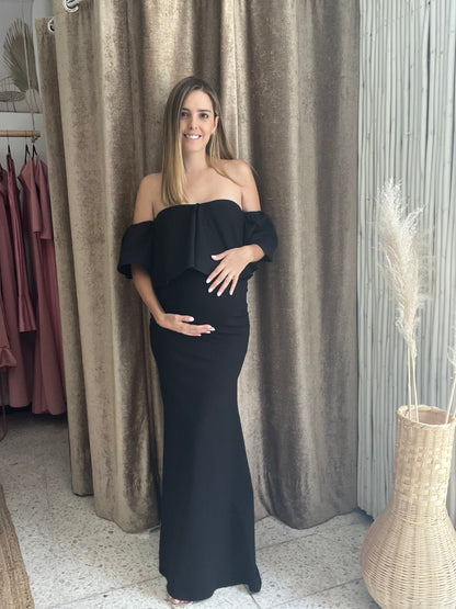 Loredana long maternity dress, black
