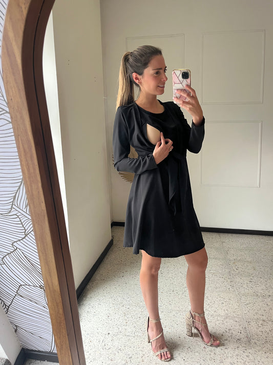 Vestido maternidad y lactancia Romina Negro CH-M-G-XG