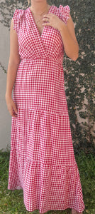 Red checkered Rayon fabric