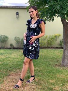 Maternity dress, Claudia black white flowers