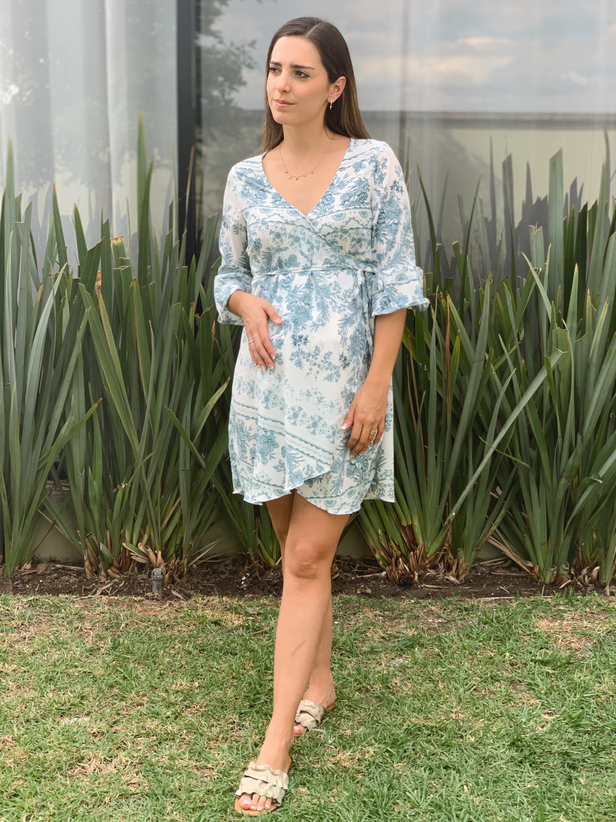 Maternity dress, Natalia blue garigoleado