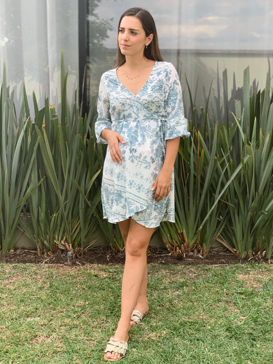 Vestido de maternidad, Natalia azul garigoleado