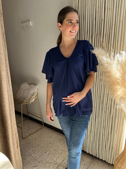 Blusa de lactancia/maternidad, azul Bertha