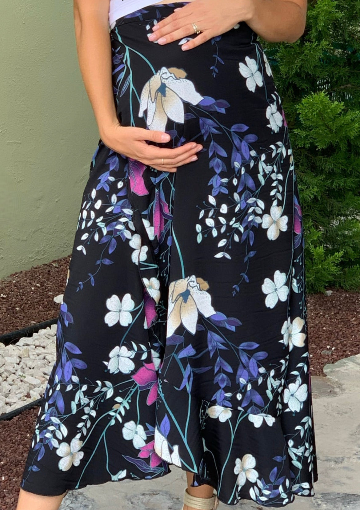 black fabric white flowers