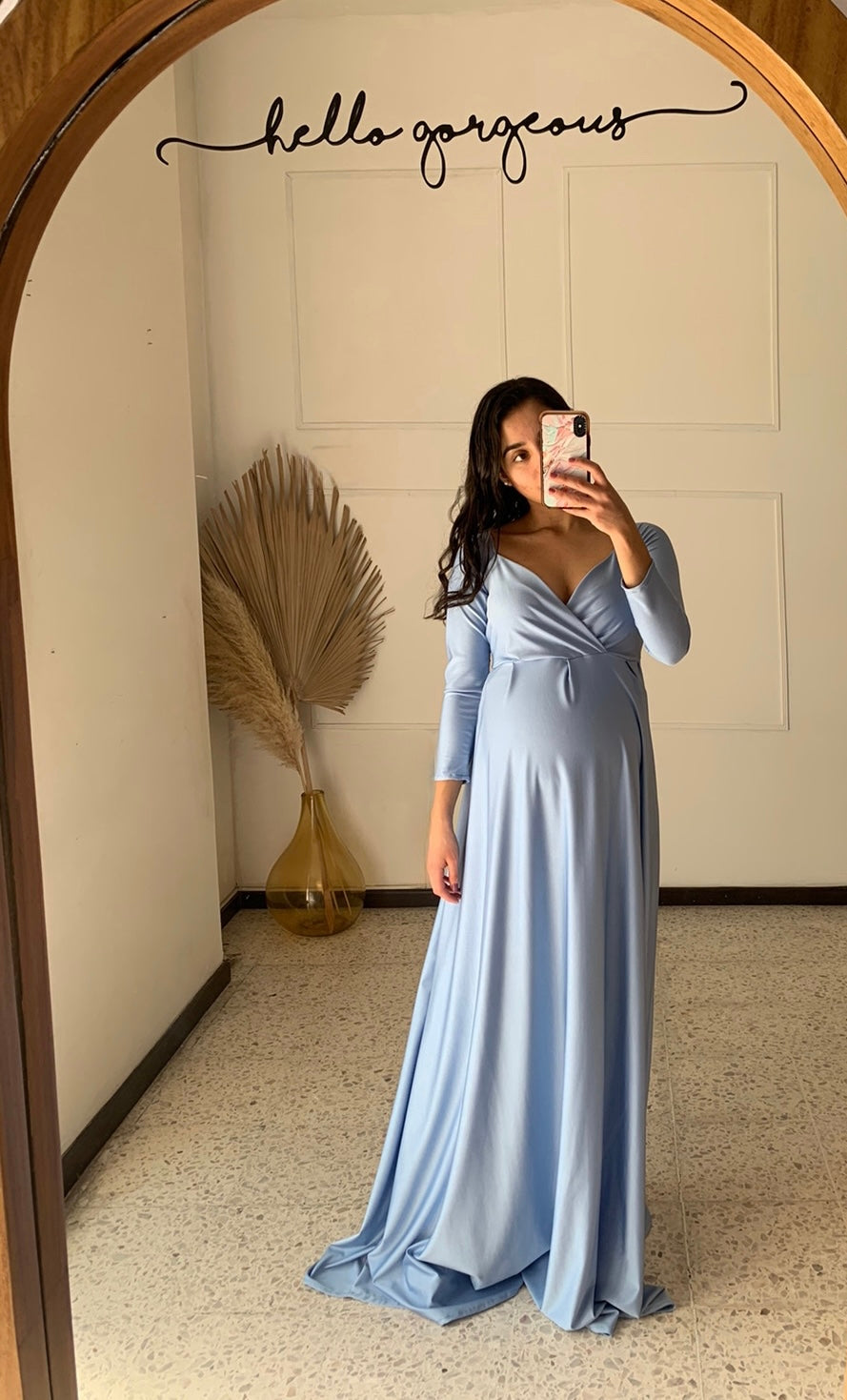 Vestido de maternidad Alberta. sesión azul brilloso, (M)(G)