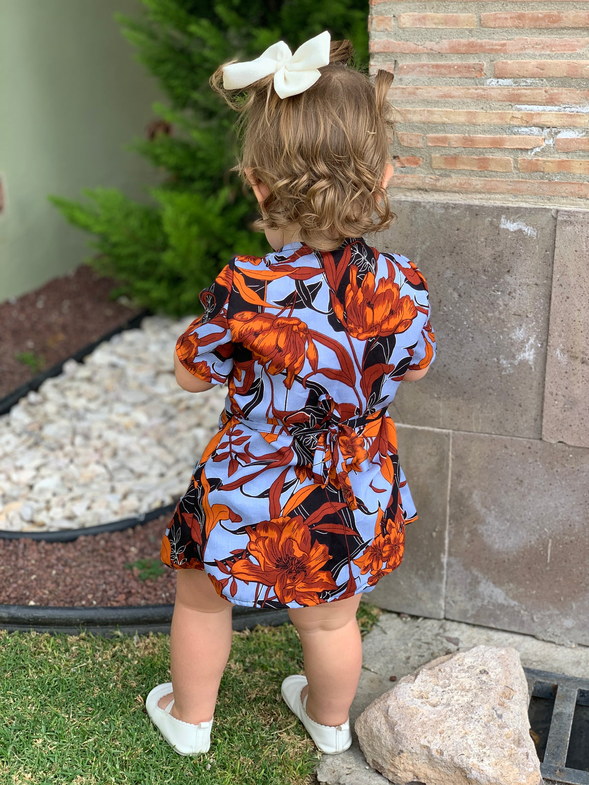 Matching blue orange flowers