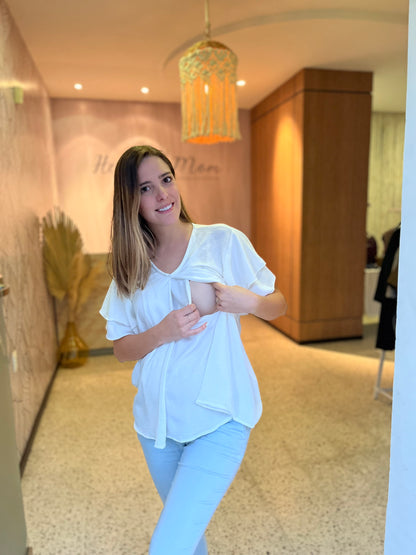 Blusa de lactancia/maternidad, blanca Bertha