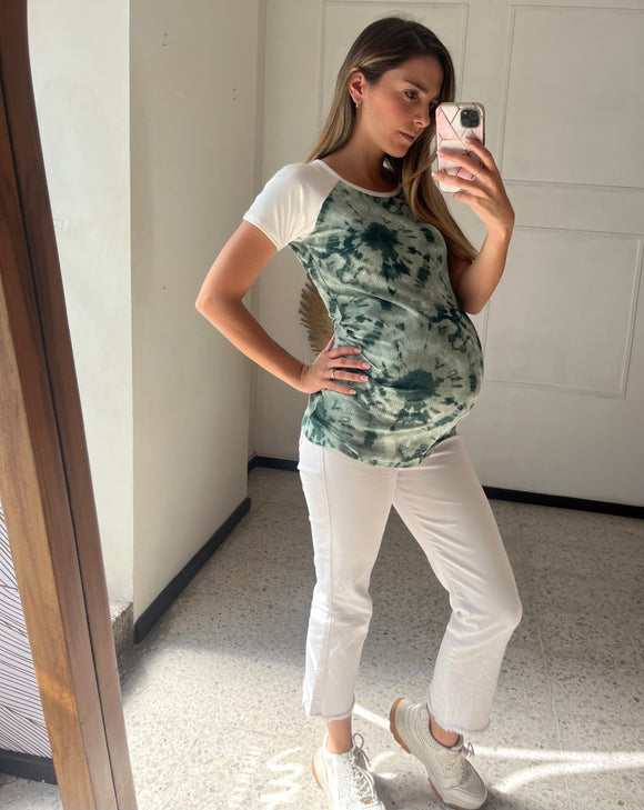 Green tie dye maternity blouse