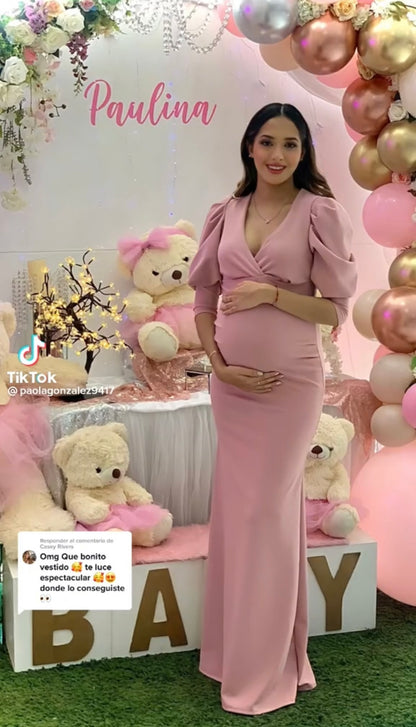 Yuridia long hot pink maternity dress
