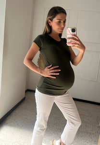 Army green maternity blouse, cotton