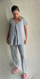 Nursing and maternity pajamas, striped gray