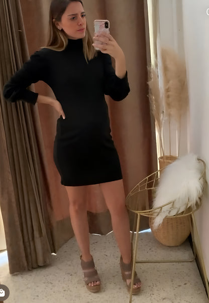 Vestido de maternidad, cuello de tortuga negro CH y XG