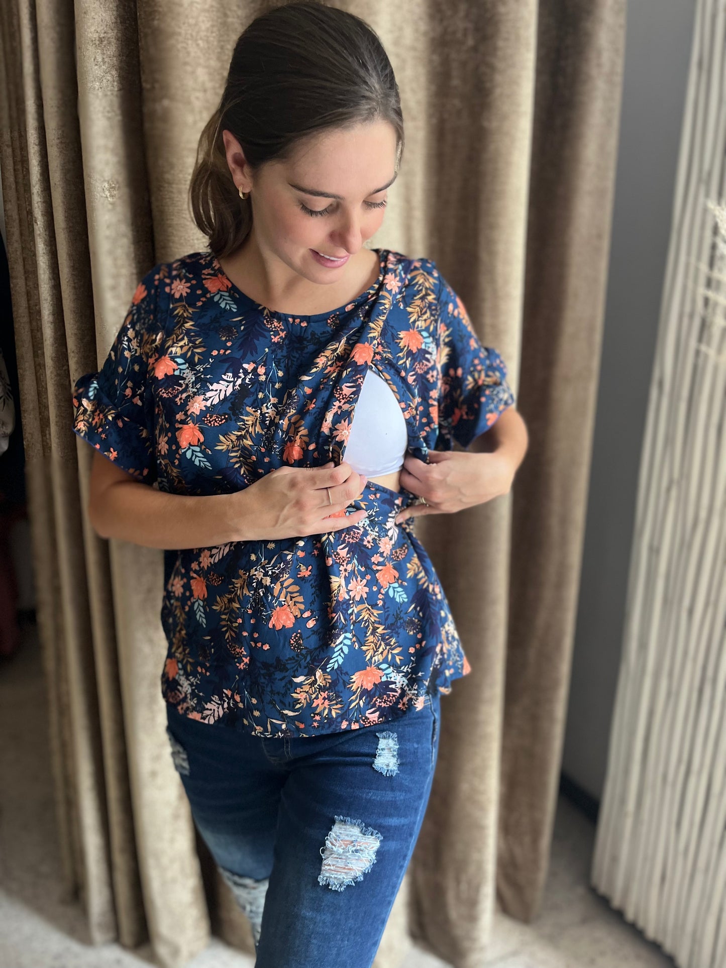 Blusa de lactancia, Georgina flores azul flores helechitos